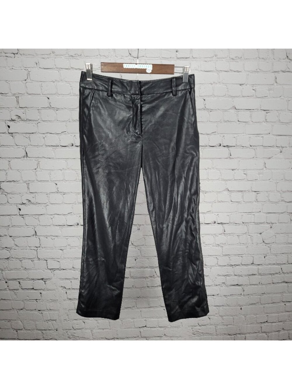 Velvet Black Faux Leather Mid Rise Straight Ankle Pants USA 2 (27x26)